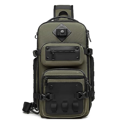 OZUKO Tactical Backpack Chest Sling Bags for Men, Waterproof Crossbody Shoulder Daypack for Outdoor Walking Hiking Trekking (Military) - color: Military
