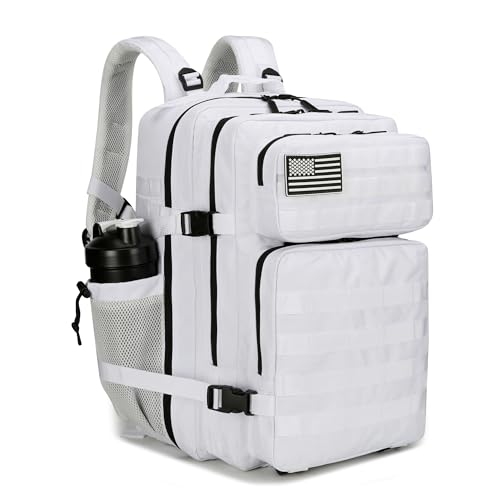 Lovelinks21 45L Tactical Assault Backpack 3 day assault pack with Molle Waterproof backpack Rucksack for Tactical Backpacks (White) - color: White