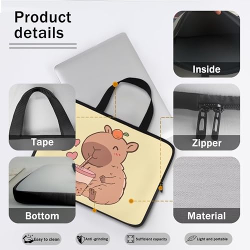 10 Inch Capybara Bubble Tea Laptop Sleeve, Protective Tablet Case with Handle, Water Resistant Zipper Computer Bag Carrying Case Notebook Cover Messenger Briefcase for Women - color: Capybara Bubble Tea, size: 10 Inch
