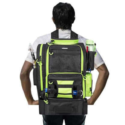 BLISSWILL Large Fishing Backpack with Cooler for 3 Tackle Boxes - Fishing Bag with Rod Holders for Camping and Hiking - color: Black