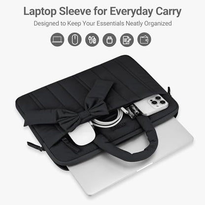 MOSISO Laptop Case 16 inch, 15-15.6 inch Puffy Laptop Sleeve Compatible with MacBook Pro 16 M5 M4 M3 M2 M1, HP Acer Dell Lenovo ASUS Notebook, Rectangle Quilted Carrying Bag with Bow&Handle, Black - color: Black, size: 16 inch