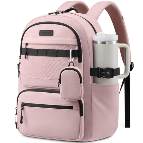 LOVEVOOK College Laptop Backpack, 15.6" Padded Daypack Trolley Sleeve, 14 Pockets, Waterproof Work Bag for Nurse Teacher Office Daily Commute with Accessory Pouch - color: Pink - Black, size: 15.6 Inch