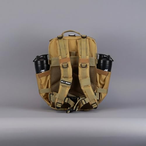 WOLFpak 35L Athletic Gym Backpack - Durable 1000D Waterproof Oxford Material with MOLLE Webbing, Laptop Pocket & Dual Cup Holders, Durable Fitness/Travel/Military Daypack (Khaki) - color: Khaki
