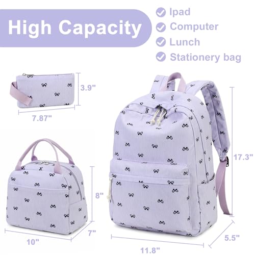 LEDAOU Backpack for Girls School Bag Kids Bookbag Teen Backpack Set Daypack with Lunch Bag and Pencil Case | Kids - color: Bow Pattern