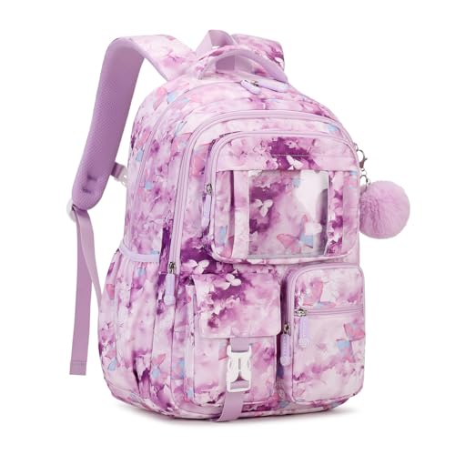 PIG PIG GIRL Kids Backpack for Girls School Bags for Middle School Students Book Bag for Elementary Primary Kawaii Ita Backpack, Purple Butterfly - color: Purple Butterfly