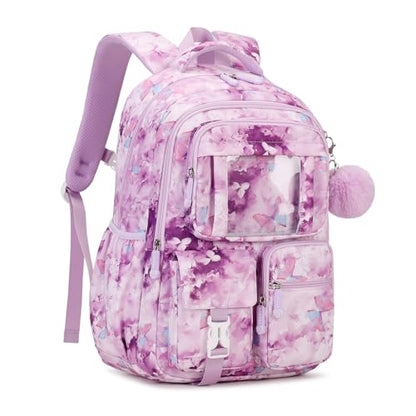 PIG PIG GIRL Kids Backpack for Girls School Bags for Middle School Students Book Bag for Elementary Primary Kawaii Ita Backpack, Purple Butterfly - color: Purple Butterfly