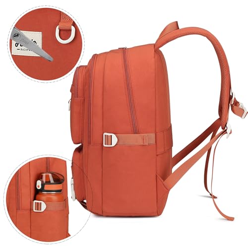 Laptop Backpack for Women College High Schoolbag Big Students Bookbags Large Heavy duty Multi pocket Travel Daypack Casual (Burnt orange) - color: Burnt Orange