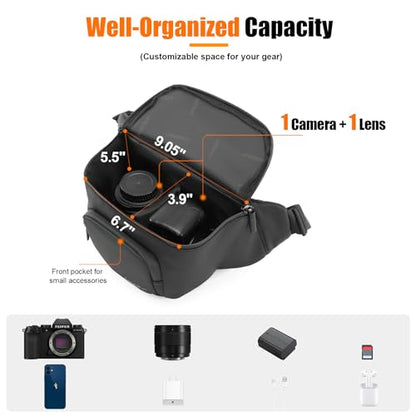 Cwatcun Waterproof Camera Waist Bag Compact Camera Case, Lightweight Portable Fanny Pack, Daily Carry Storage Case Crossbody Bag for Canon, Nikon, Sony, Fuji DSLR/SLR/Mirrorless Camera, Lens, Black - size: Small