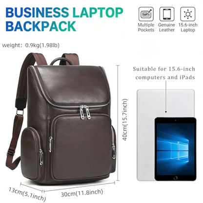 Laptop Leather Travel Backpack For Men Carry On Back Pack For Business Work computer Backpacks Fit 15.6" Laptop - color: Bb-71 Brown