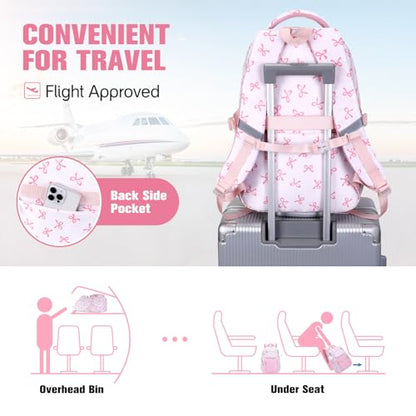 Bevalsa Backpack for Girls 3PCS Teen Girls Pink Bow Backpack for School with Lunch Bag Pencil Case Cute Kids Laptop Backpacks Bookbag for Elementary Middle High School College Student (Bow) - color: Pink Bow