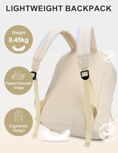 VASCHY Lightweight Backpack for School, Water Resistant Classic Bookbag with Side Pockets for Girls,Kids,Teens Beige - color: Almond Beige