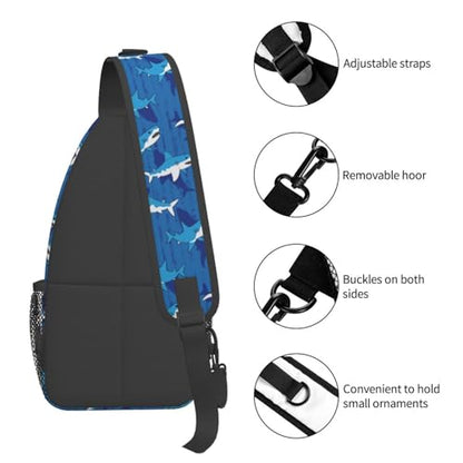 Blue cartoon Sharks Outdoor Crossbody Shoulder Bag For Unisex Young Adult Hiking Bicycling - color: 19