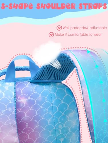 BLUEFAIRY Kids Backpacks for Girls 17 Inch Elementary Primary Middle School Bookbags with Laptop Compartment Back to School Bags for Childs Age 6-8 Mochilas Escolares para Niños Niñas Mermaid - color: Sky Blue