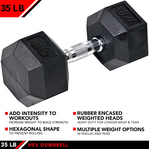 JFIT Rubber Hex Dumbbell - style: 35lb (Single)