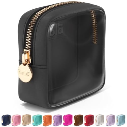 Embla Clear Cosmetic Bag Makeup Case, Clear Zipper Make Up Pouch and Toiletry Travel Tote, Cute Skincare Pouches for Women Girls, Preppy Purse Cosmetic Organizer, Mini Makeup Bags, Black - color: Black, size: Mini