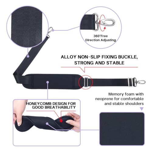 60 Inch Shoulder Strap with Removable Ultra-Thick Pad，Adjustable Buckles and Metal Hooks - color: Black