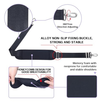 60 Inch Shoulder Strap with Removable Ultra-Thick Pad，Adjustable Buckles and Metal Hooks - color: Black