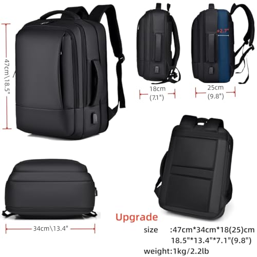 17/15.6" Business laptop backpack, PU Travel backpack,carry on backpack, Expandable laptop backpack Women Men,college backpack (02#updated, Black) - color: 02#black, style: 02#updated