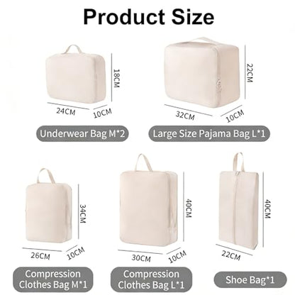 6 Set Packing Cubes Compression Bags for Travel, Waterproof Luggage Organizer, Travel Essentials for Cruise Vacation, Beige - color: Beige