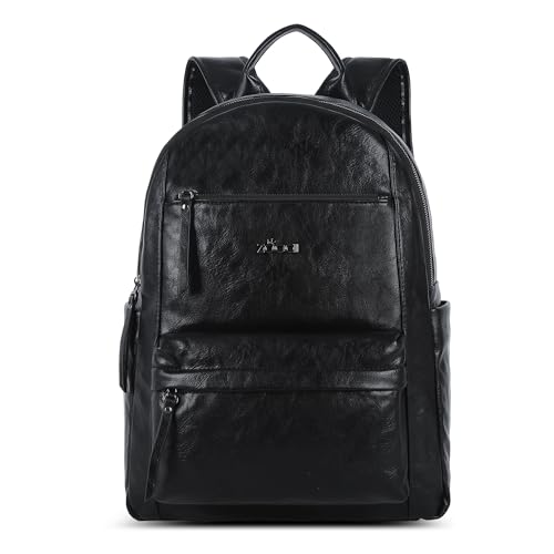 ZOCAI Large Leather Backpack Purse for Women – Vegan Retro Leather Travel Backpack for Women with Compartment, Multiple Pockets Roomy Large Capacity Daypack for Work Traveling. - color: Black