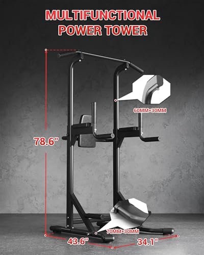 Pull Up Bar Free Standing Power Tower Dip Station, 450 Lb Capacity Carbon Steel Pull Up Station for Home Gym, Adjustable Height for Pullups Chin Ups Dips Knee Raises