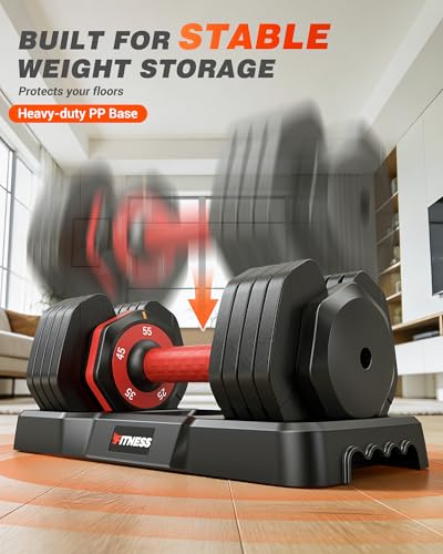 Adjustable Dumbbells Set of 2, 1 Hand Adjustable Weights Dumbbell Set and Workout Bench, 25/55/80lb Pair Weight Set For Home Gym Suit both Men and Women, Compact for Small Space Apartment Room - color: Classic-55lbs-Red Dumbbells+Bench
