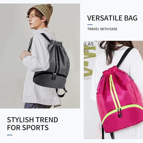JELUTAR Drawstring Backpack Gym Bag with Shoes Pocket, Dark Grey - color: Dark Grey, size: Medium