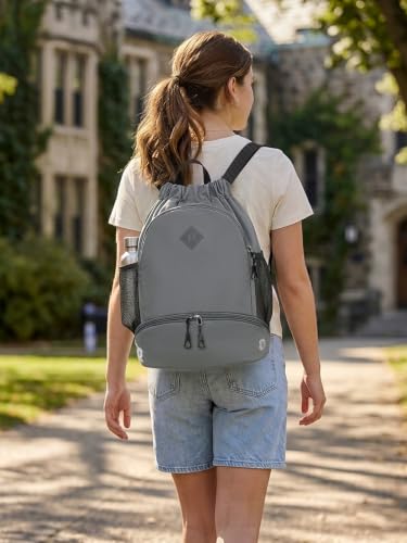 RHDZO Drawstring Backpack with Shoe Compartment and Wet Pocket, Large Gray - color: Large Gray, size: Large