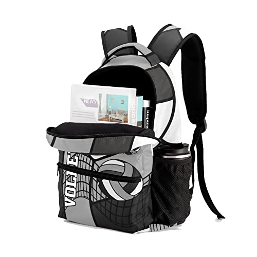 Personalized Volleyball Gray Black White Waterproof Backpack with Name Text for Women Men Gift - color: Backpack 4