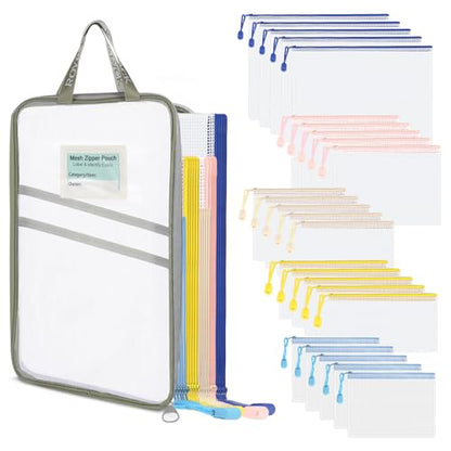 26-Piece Mesh Zipper Pouch Bags with Organizer Case, 5 Sizes - style: 26pcs