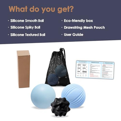 3-Piece Silicone Lacrosse Ball Set for Deep Tissue and Trigger Points - Smooth, Textured, and Spiky Massage Balls for Myofascial Release, Muscle Knots & Plantar Fasciitis - style: Silicone Smooth Lacrosse Ball Set
