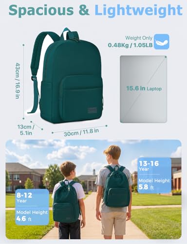 VASCHY School Backpacks, Lightweight Bookbag Schoolbag for Boys Girls Casual Basic Simple Daypack for Men Women Dark Green - color: Dark Green