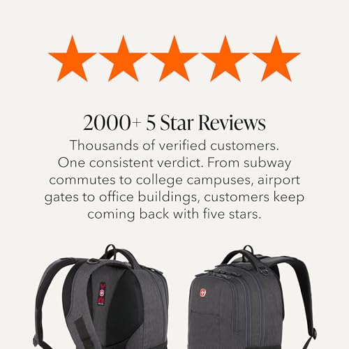 SwissGear 5505 Cecil 16” Laptop Backpack Charcoal – Daily Laptop Bag with Gear Attachment Options – Multiple Organizer Pockets & Padded Shoulder Straps - color: Charcoal