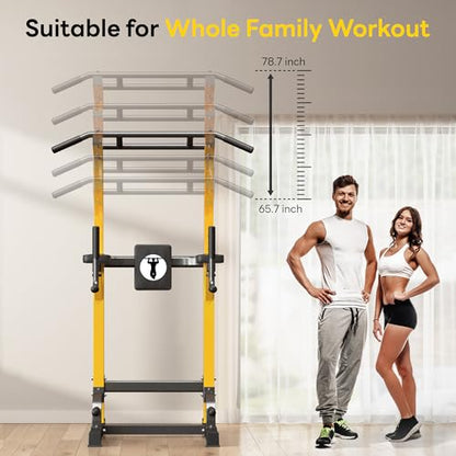 SogesPower Power Tower Pull Up Dip Stand Multi-Function Adjustable Height Workout Equipment Dip Station Fitness Strength Training for Home Gym 330LBS - color: Yellow