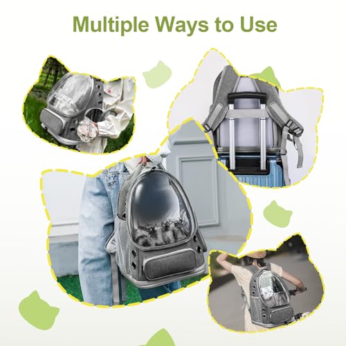 Cawypety Expandable Cat Backpack,Cat Bubble Backpack Carrier for Carrying Cats, Pets and Small Dogs,Airline-Approved,Designed for Travel, Hiking, Walking,Car （Grey - color: Square Expandable- Grey