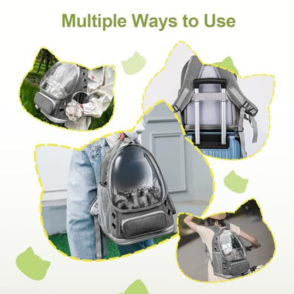 Cawypety Expandable Cat Backpack,Cat Bubble Backpack Carrier for Carrying Cats, Pets and Small Dogs,Airline-Approved,Designed for Travel, Hiking, Walking,Car （Grey - color: Square Expandable- Grey