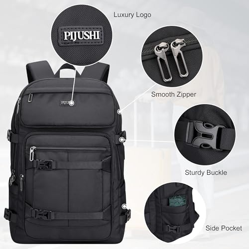 PIJUSHI Travel Backpack for Women Men Flight Aprroved Carry on Bag Large Casual Luggage Backpack Fit 16 inch Laptop(PE050 Black) - color: Black