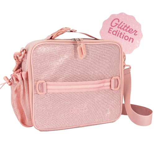 Bentgo Kids Lunch Bag - Double-Insulated, Reusable Lunch Bag for Kids 3+ with Adjustable Strap; Holds Lunch Box/Water Bottle/Snacks; Easy-Clean, Water-Resistant & Pockets (Glitter - Petal Pink) - color: Glitter Edition - Petal Pink