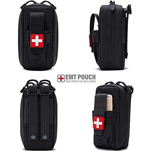 Tactical MOLLE Medical Pouch, Rip-Away EMT First Aid Pouch IFAK Trauma Kit Everyday Carry Survival Bag Include Cross Patch - color: Black New