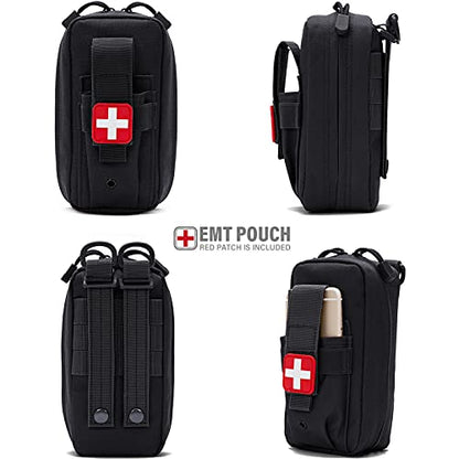 Tactical MOLLE Medical Pouch, Rip-Away EMT First Aid Pouch IFAK Trauma Kit Everyday Carry Survival Bag Include Cross Patch - color: Black New