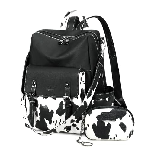 AGLOD Backpack Purse for Women PU Leather Back Packs Designer Ladies Shoulder Bag Fashion Faux Work Travel Handbags - color: Black Cow
