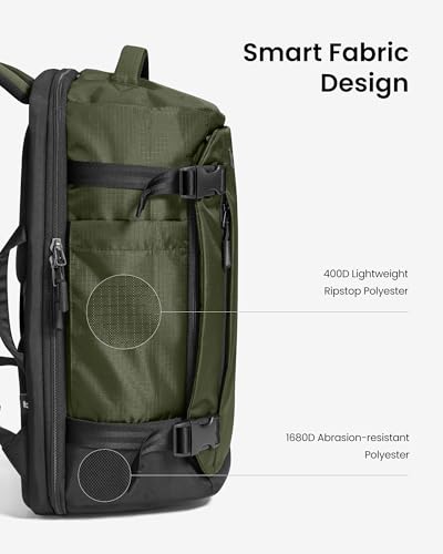 tomtoc Travel Backpack 40L, TSA Friendly Flight Approved Carry-on Luggage Hand Water-resistant Lightweight Business Rucksack, Durable Large Weekender Bag Daypack Fits 17.3 Inch Laptop - color: Green-ripstop, size: 40L