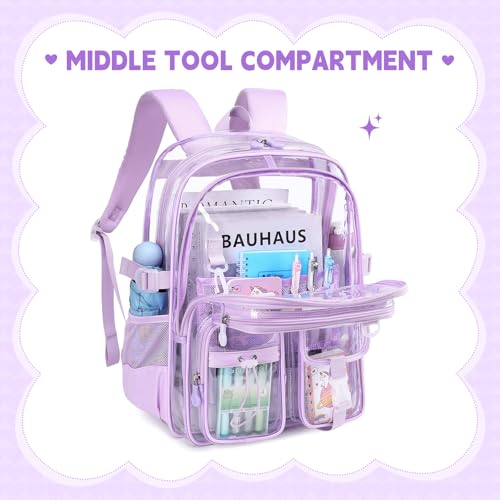 Clear Backpacks for Stadium Events Heavy Duty Clear Bookbag for School Girls Transparent Back Pack, Purple - color: Purple