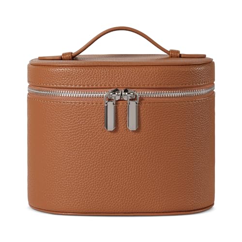 honitty Makeup Bag, Travel Make up Case with Compartments and Handle, Portable Cosmetic Organizer Bags,Toiletry Bag for Women - color: brown(7.6*5.5*6 in), size: M(7.6*5.5*6 in)