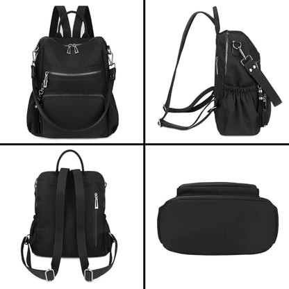 Uromee Travel Backpack Purse for Women Nylon Ladies Fashion Tassel Shoulder Bag Convertible - color: 0243 Nylon Black 3