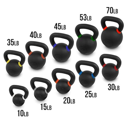 Valor Fitness Premium Cast Iron Kettlebells Powder Coated Kettle Bell Weights - Includes LB and KG Weight - color: I: 53LB