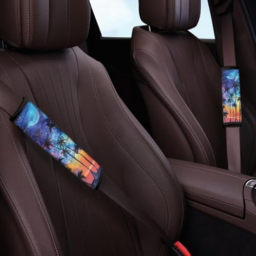 Dreaweet Sunset Palm Tree Seat Belt Cover Pad Hawaiian Print Car Accessories Seatbelt Covers for Women Girly,Soft Seatbelt Cushion Seat Belt Covers - color: Sunset Palm Tree