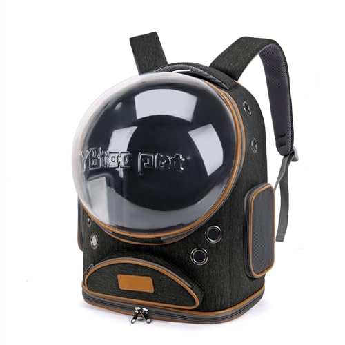 Cat Backpack Carrier, Breathable Cat Carrier Large Space Bubble Pet Backpack for Small Dog and Large cat up to 18lbs, Transparent & Foldable Pet Carrier for Travel Hiking (Black) - color: Black