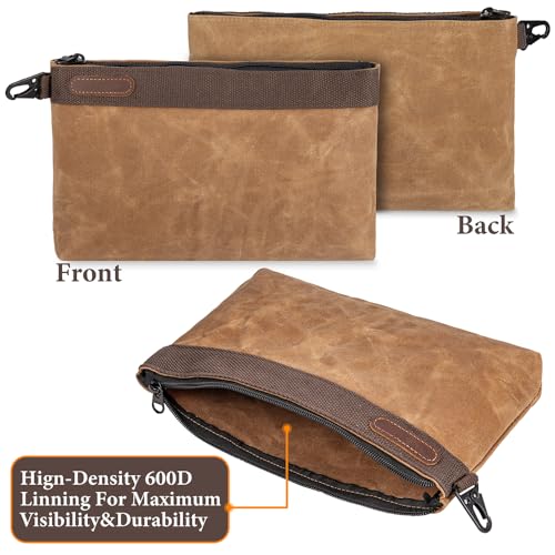 Waxed Canvas Tool Pouches 4 Pack – 11-Inch Heavy-Duty Zipper Tool Bags Set, Waterproof Utility Storage Pouches for Tools, Cables, Gear & Supplies – Rugged Tool Organizer Bags | Heavy Duty Zipper, Waterproof, Utility Organizer, Rugged Storage