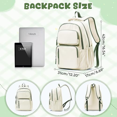 School Backpack for Women Men Lighweght Middle School Bookbag Casual Daypack Classic Collge High School Backpack Waterproof Travel Daypack - color: Beige&green